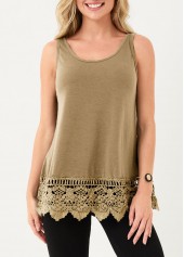 Lace Panel Light Khaki Tank Top