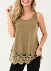 Lace Panel Light Khaki Tank Top