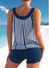 Striped Blue Bowknot Wide Strap Tankini Set