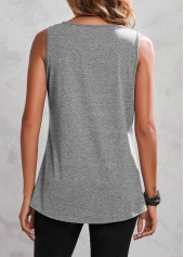 Grey Marl Lace Stitching Round Neck Tank Top