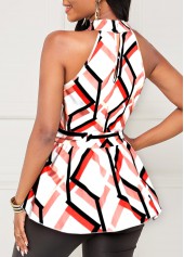 Geometric Print Bib Neck Belted Multi Color Tank Top