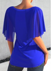 Cape Sleeve Metal Decorative Royal Blue T Shirt