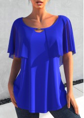 Cape Sleeve Metal Decorative Royal Blue T Shirt