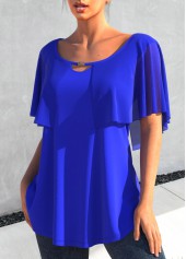 Cape Sleeve Metal Decorative Royal Blue T Shirt