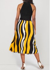 Bib Neck Color Block Striped Belted Dress