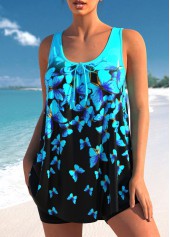 Ombre Cyan Butterfly Print Tankini Top-No Bottom