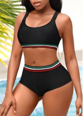 Wide Strap Mid Waist Black Bikini Set