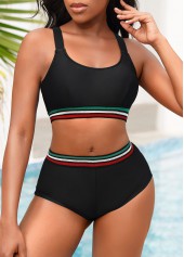 Wide Strap Mid Waist Black Bikini Set