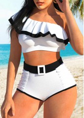 High Waisted White Flounce Bikini Set