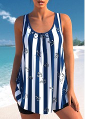 Navy Blue Bowknot Striped Tankini Top-No Bottom