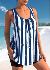 Navy Blue Bowknot Striped Tankini Top-No Bottom