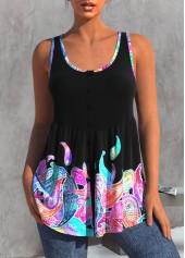 Rainbow Color Wide Strap Paisley Print Tank Top