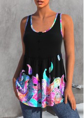 Rainbow Color Wide Strap Paisley Print Tank Top