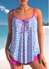 Bowknot Tribal Geometric Print Rose Red Tankini Set