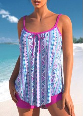 Bowknot Tribal Geometric Print Rose Red Tankini Set