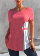 Round Neck Pink Short Sleeve T Shirt