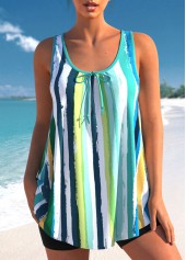 Bowknot Wide Strap Striped Tankini Set