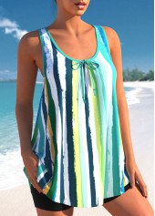 Bowknot Wide Strap Striped Tankini Set