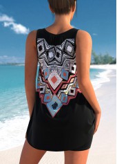 Bowknot Tribal Print Black Tankini Set