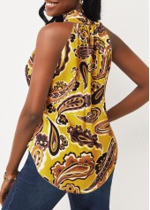 Bib Neck Floral Print Yellow Tank Top