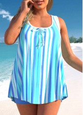 Striped Wide Strap Sky Blue Tankini Set