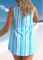 Striped Wide Strap Sky Blue Tankini Set