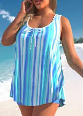 Striped Wide Strap Sky Blue Tankini Set
