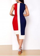 Sleeveless Asymmetric Hem Red Contrast Dress