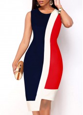 Sleeveless Asymmetric Hem Red Contrast Dress