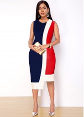 Sleeveless Asymmetric Hem Red Contrast Dress