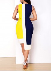 Contrast Asymmetric Hem Yellow Sleeveless Dress