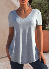 V Neck Short Sleeve Grey Marl T Shirt