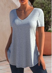 V Neck Short Sleeve Grey Marl T Shirt