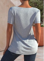 V Neck Short Sleeve Grey Marl T Shirt