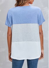 Light Blue Round Neck Striped T Shirt