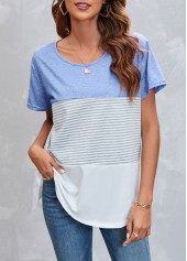 Light Blue Round Neck Striped T Shirt