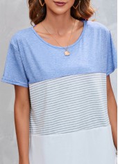Light Blue Round Neck Striped T Shirt