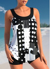 Geometric Print Black Polka Dot Tankini Set