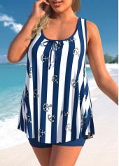 Navy Blue Bowknot Striped Tankini Top-No Bottom