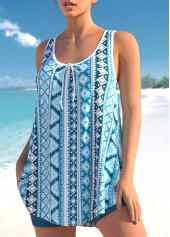 Bowknot Geometric Print Sky Blue Tankini Set