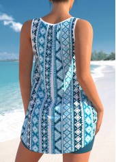 Bowknot Geometric Print Sky Blue Tankini Set