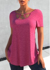 Cutout Rose Red Short Sleeve T Shirt