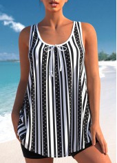 Stripe Print Black Bowknot Tankini Set