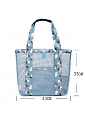 Floral Print Fishnet Panel Dusty Blue Ditsy Beach Bag