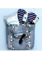 Floral Print Fishnet Panel Dusty Blue Ditsy Beach Bag