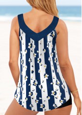Wide Strap Floral Print Dark Blue Tankini Set