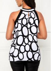 White Circle Print Bib Neck Tank Top