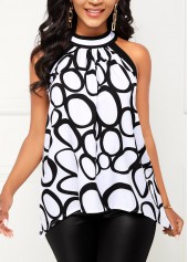 White Circle Print Bib Neck Tank Top