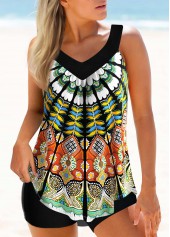 Wide Strap Tribal Print Tankini Set