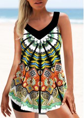 Wide Strap Tribal Print Tankini Set
